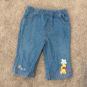 Disney Winnie the Pooh Denim Pants with Floral Embroidery 3-6 months Vintage
